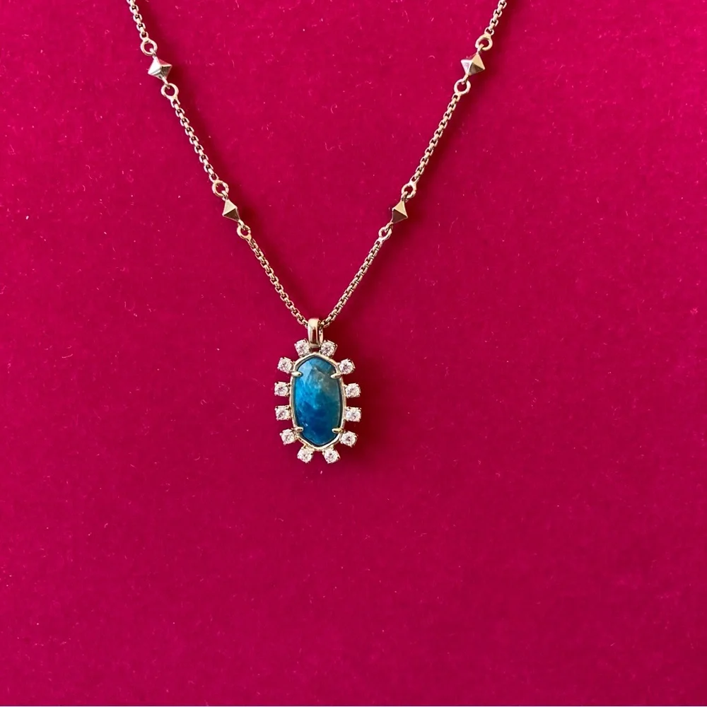 Kendra Scott Brett Necklace Blue Apatite Stone Cubic Zirconia Lariat Adjustable - Picture 2 of 6